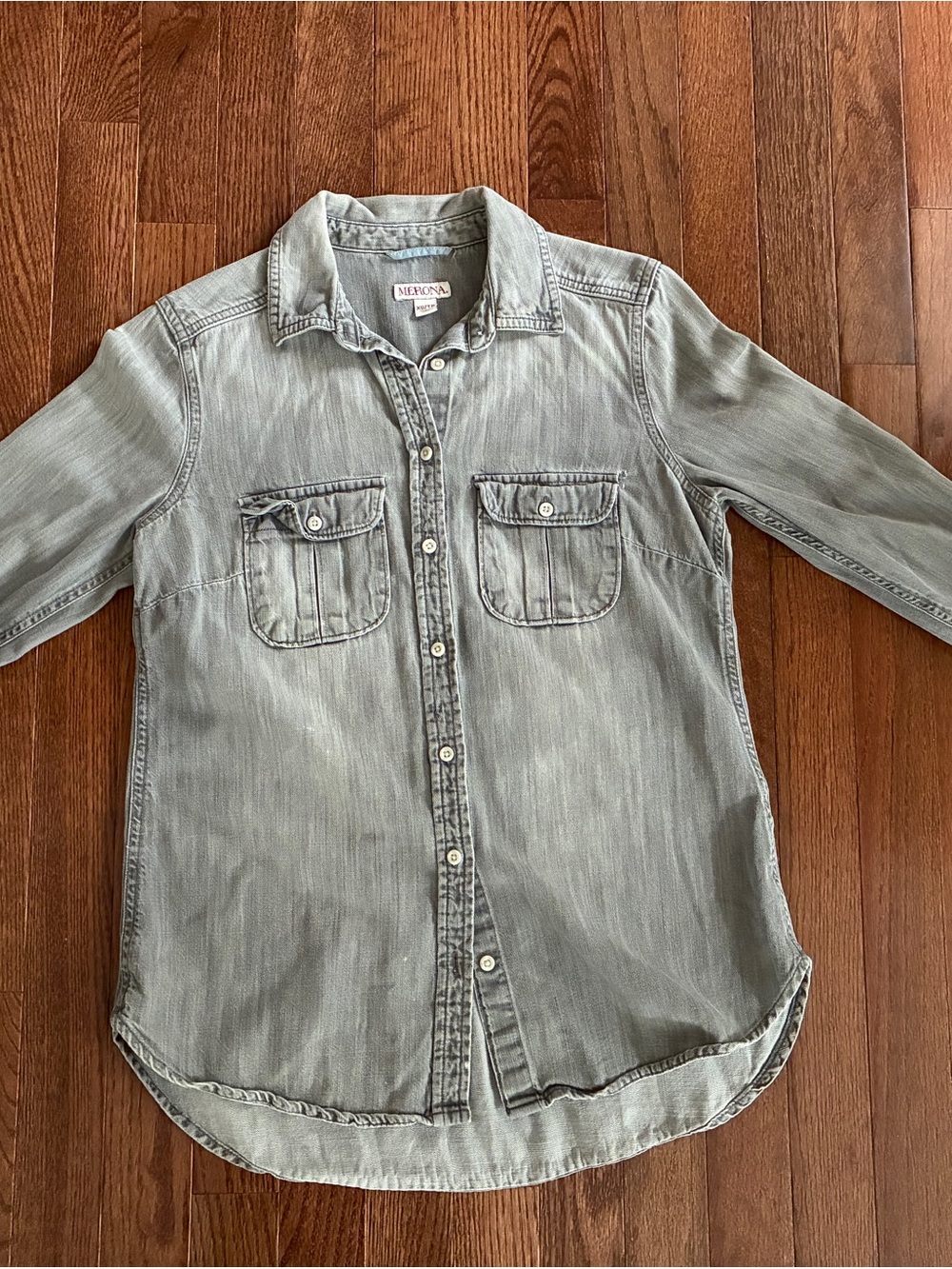 Merona Light Gray Denim-Style Button-Down Shirt